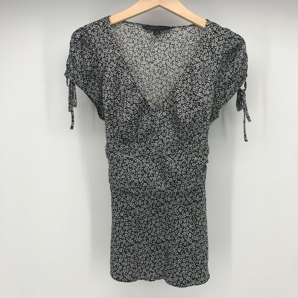 Express Design Studio Womens Medium Black White Ditzy Floral Silk V Neck Tie - Picture 1 of 13